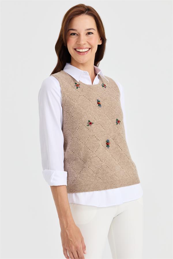 Женский свободный шерстяной свитер с круглым вырезом спереди