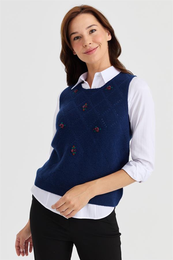 Womens Crew Neck Wool Sweater Blue