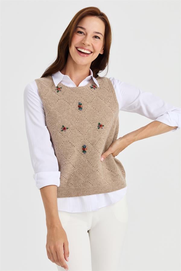 Женский свободный шерстяной свитер с круглым вырезом спереди