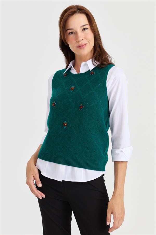 Женский свободный шерстяной свитер с круглым вырезом спереди