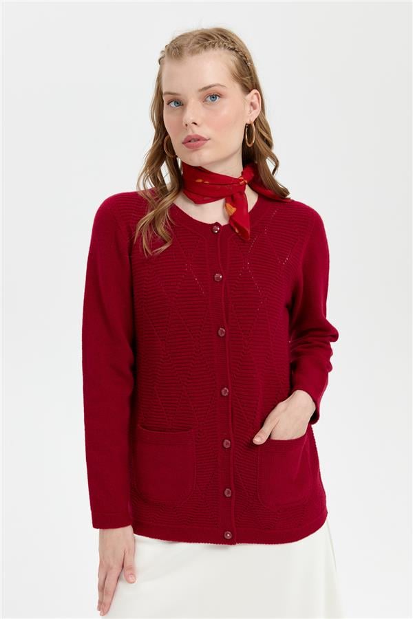 Kadın Sıfır Yaka Önü Baklava Örgü Dikişsiz Yün Hırka V.Çürüğü