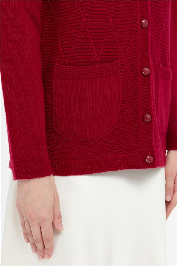 Kadın Sıfır Yaka Önü Baklava Örgü Dikişsiz Yün Hırka V.Çürüğü