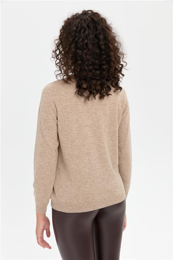 Kadın Sıfır Yaka Önü Baklavalı Yün Hırka K.Bej