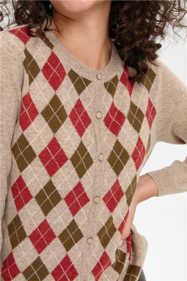 Kadın Sıfır Yaka Önü Baklavalı Yün Hırka K.Bej