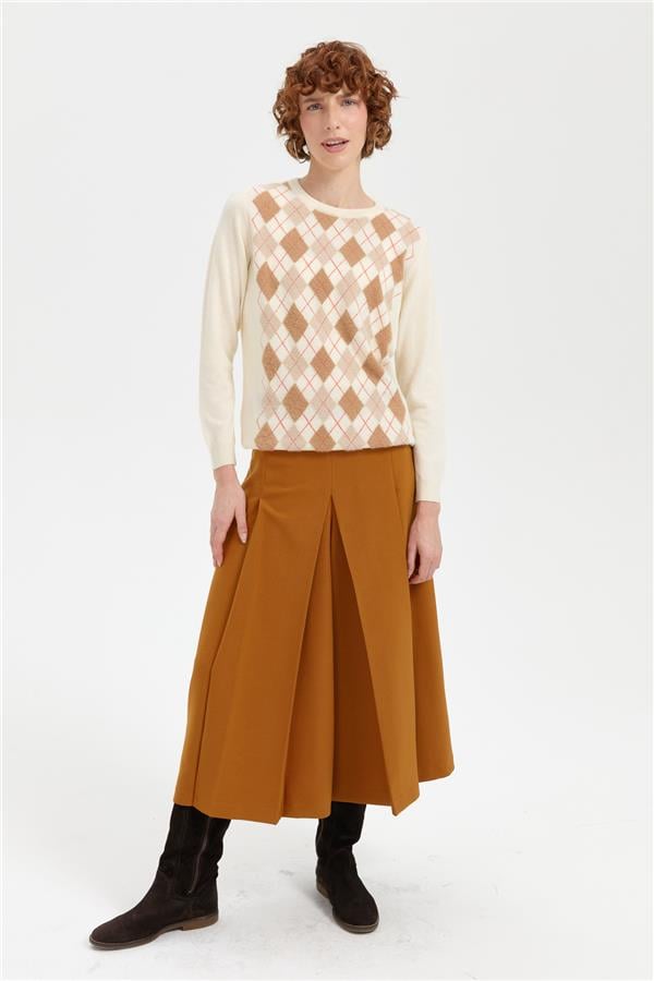 Kadın Sıfır Yaka Önü Baklavalı Yün Kazak Kemik