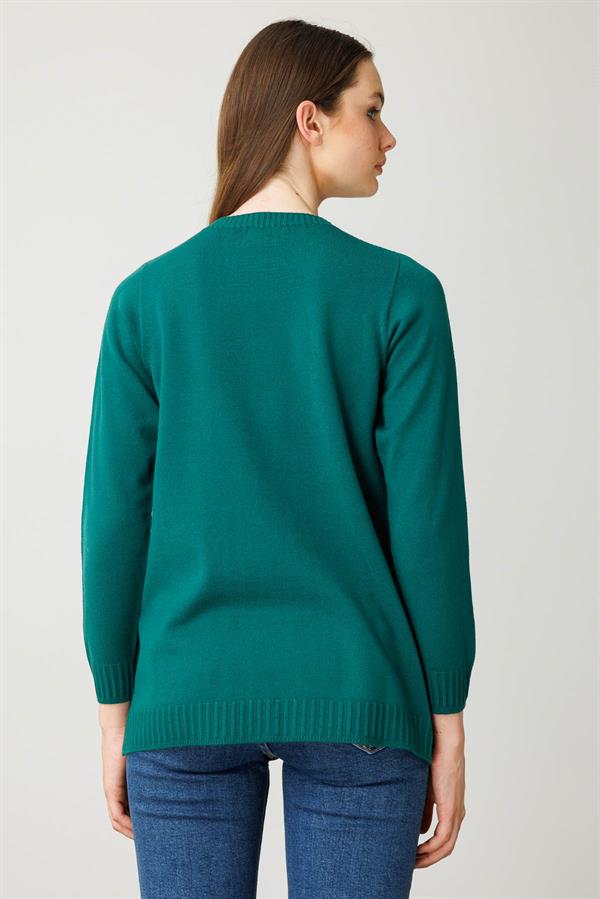 Kadın Sıfır Yaka Önü Çizgili Örgü Kazak Ö.Başı