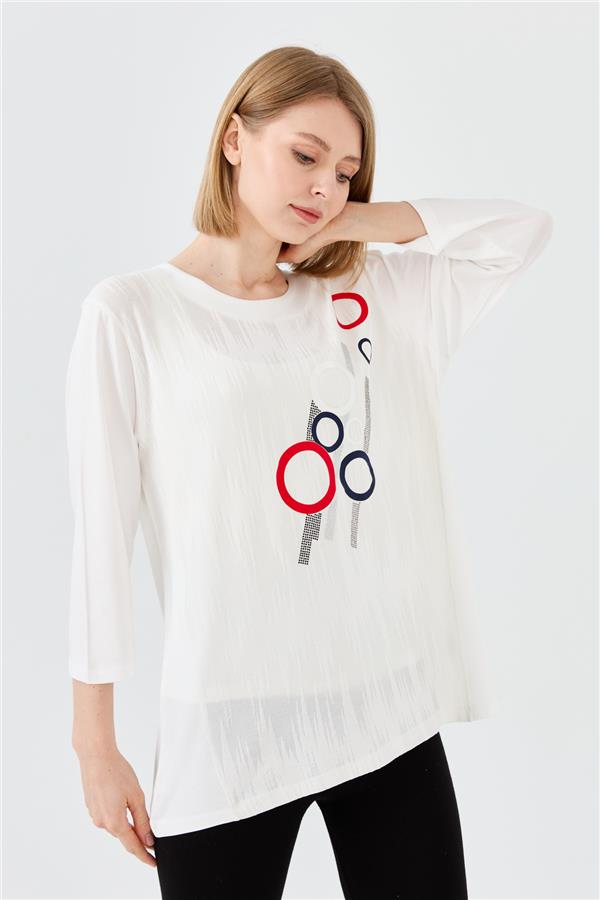 Женская хлопковая блуза с рисунком спереди цвета слоновой кости