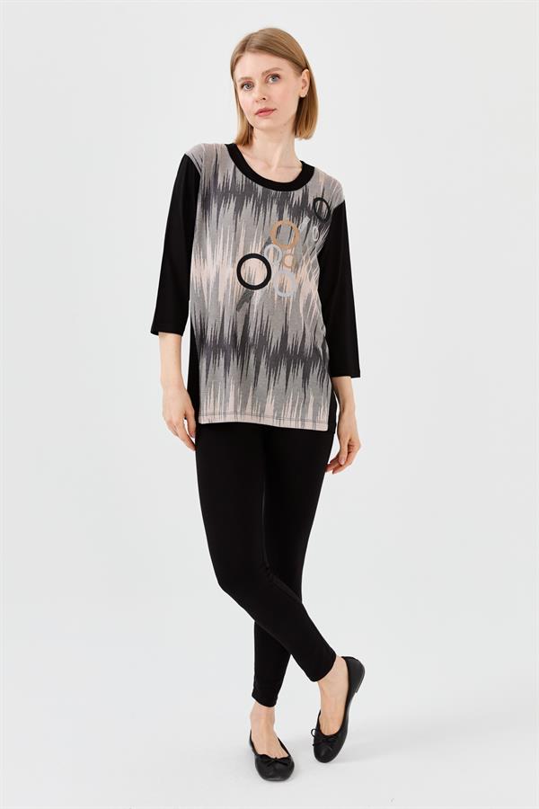 Женская хлопковая блуза с рисунком спереди черная