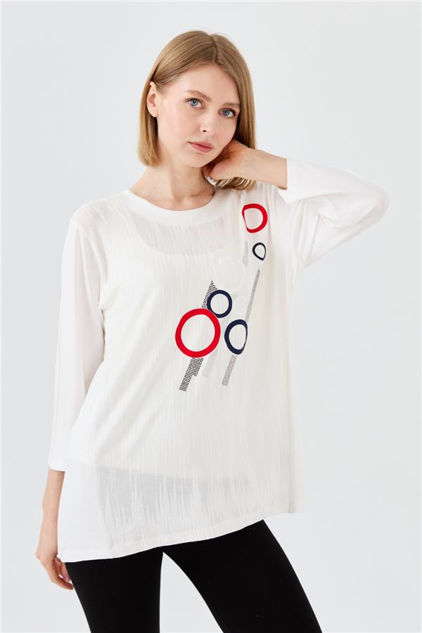 Женская хлопковая блуза с рисунком спереди цвета слоновой кости