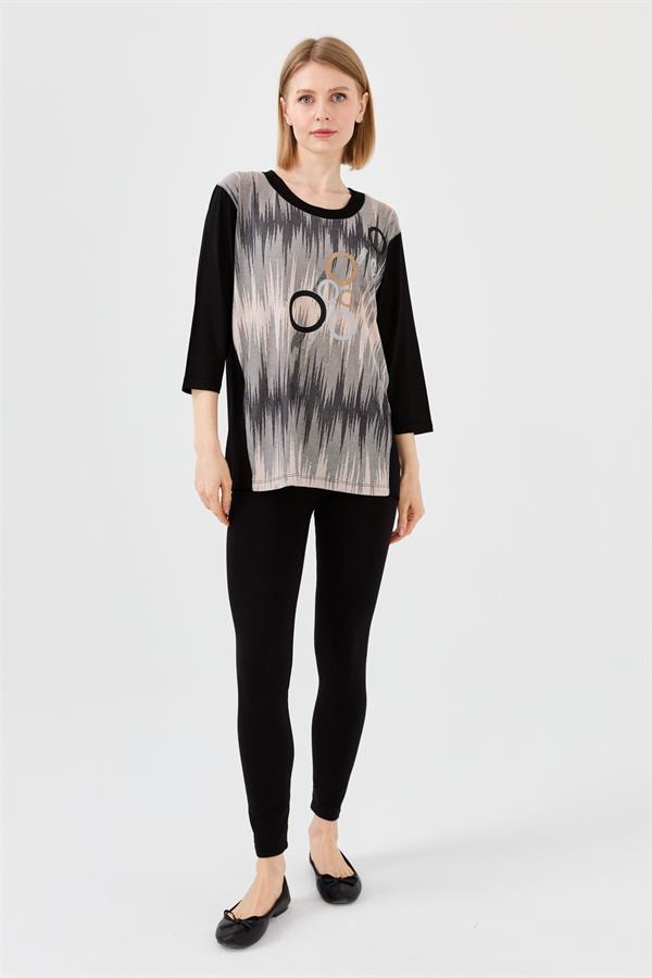 Женская хлопковая блуза с рисунком спереди черная