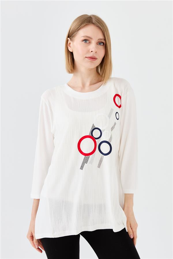Женская хлопковая блуза с рисунком спереди цвета слоновой кости