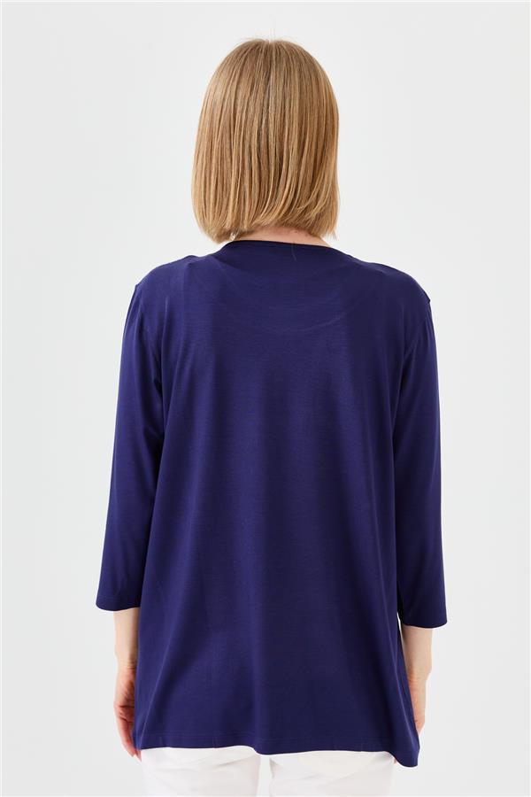 Женская хлопковая блуза с рисунком спереди темно синяя