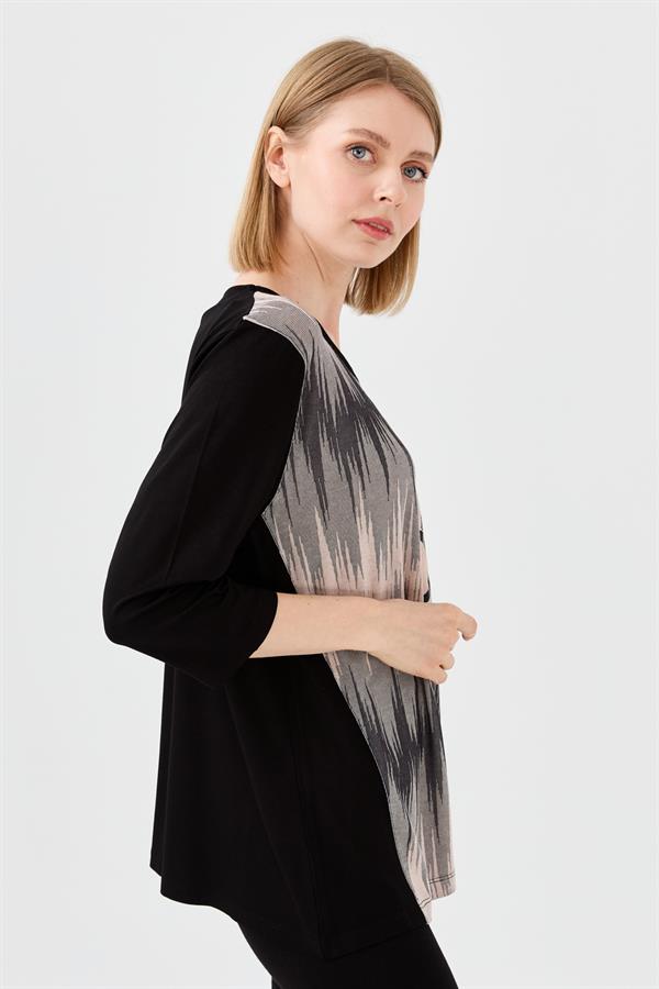 Женская хлопковая блуза с рисунком спереди черная