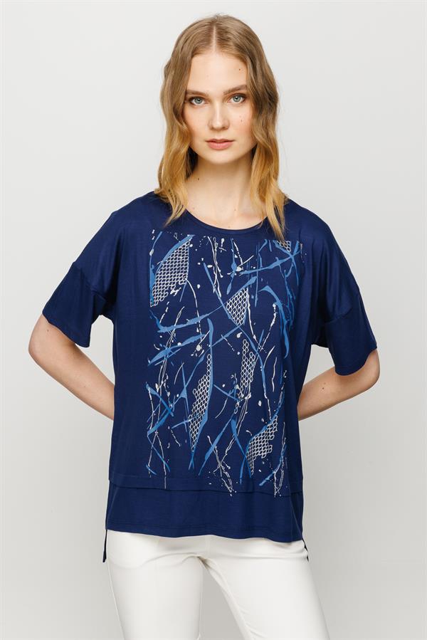 Womens Pinted T-Shirt Navy Blue