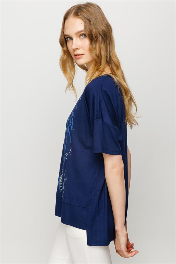 Womens Pinted T-Shirt Navy Blue