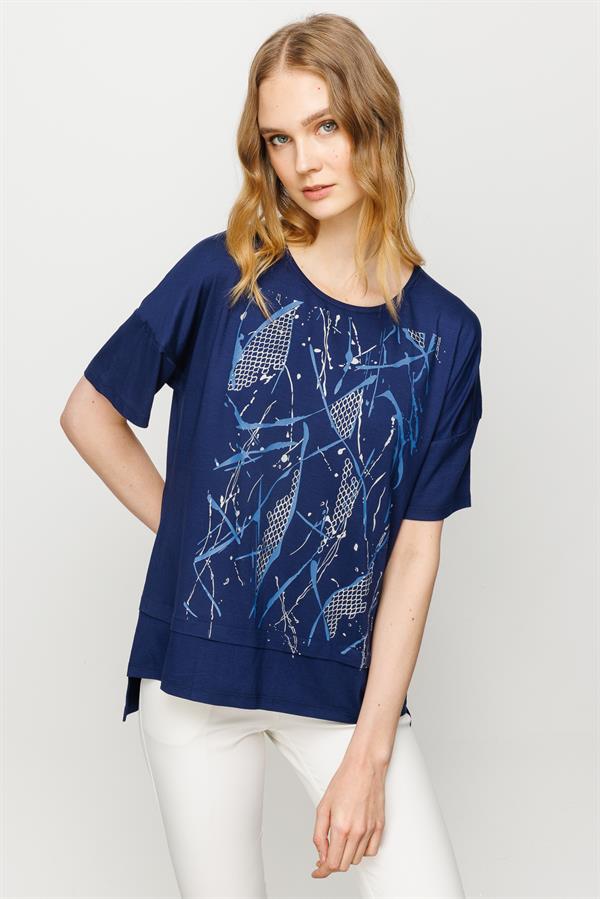 Womens Pinted T-Shirt Navy Blue