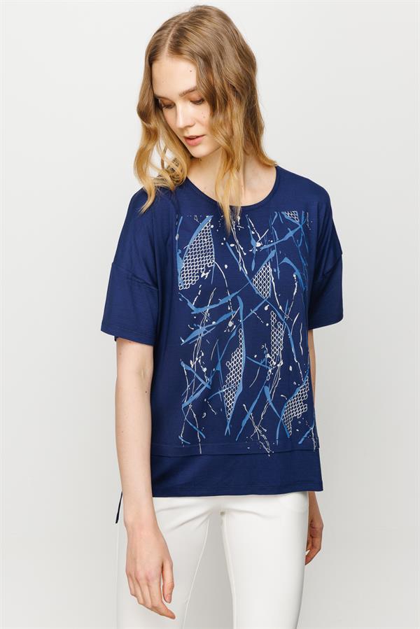 Womens Pinted T-Shirt Navy Blue