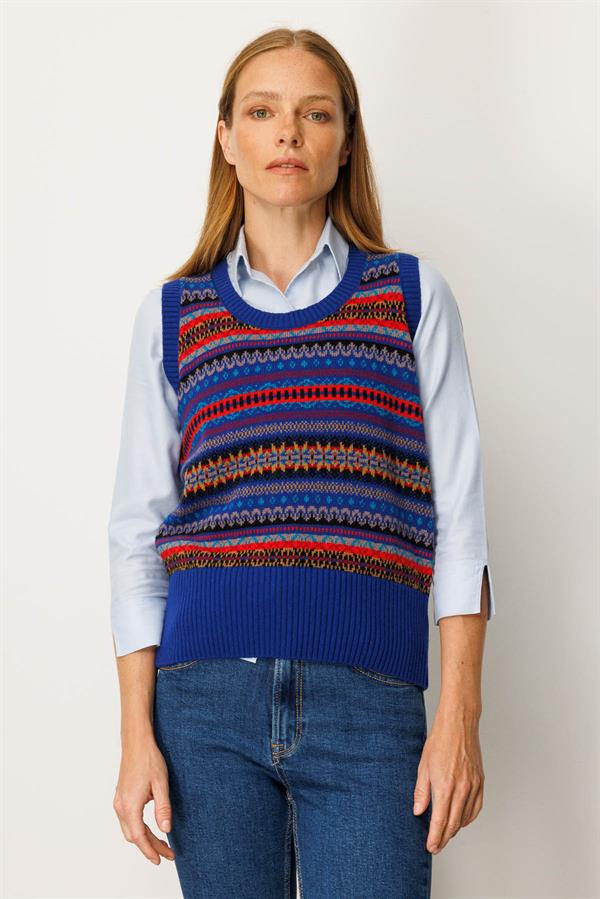 Kadın Sıfır Yaka Önü Jakarlı Yün Süveter K.S.Mavi