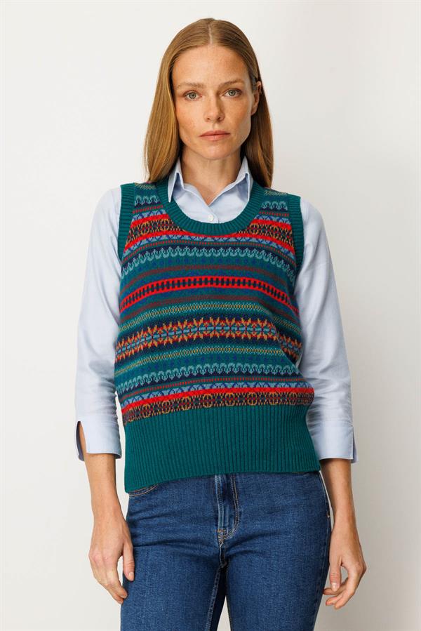 Kadın Sıfır Yaka Önü Jakarlı Yün Süveter K.Ö.başı