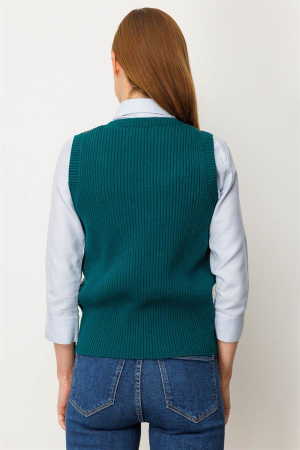 Kadın Sıfır Yaka Önü Jakarlı Yün Süveter K.Ö.başı