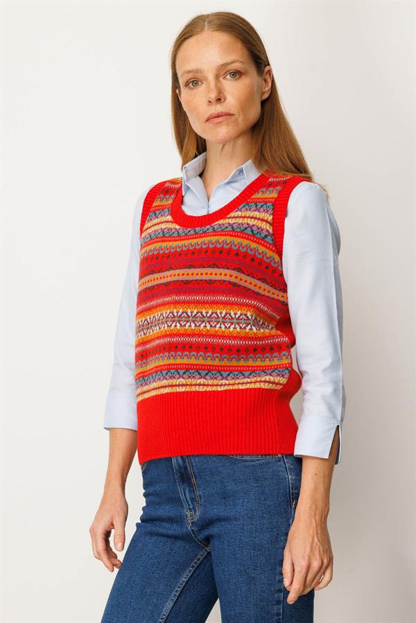 Kadın Sıfır Yaka Önü Jakarlı Yün Süveter Mercan