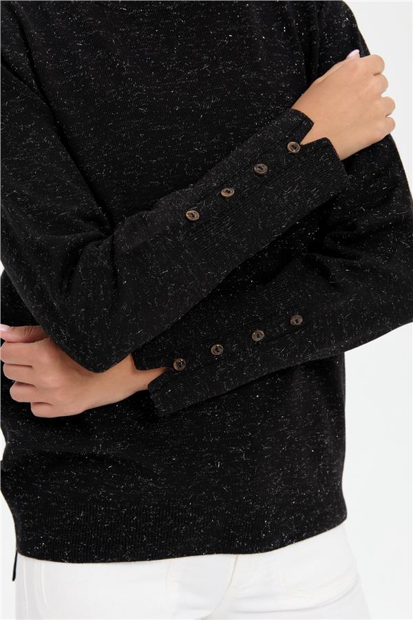 Kadın Sıfır Yaka Önü Kısa Arkası Uzun Kazak Siyah