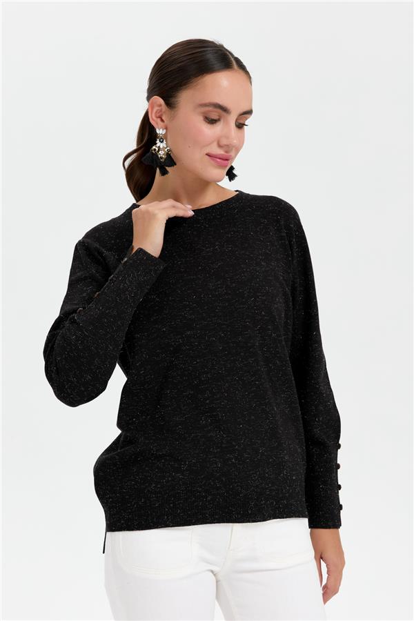 Kadın Sıfır Yaka Önü Kısa Arkası Uzun Kazak Siyah