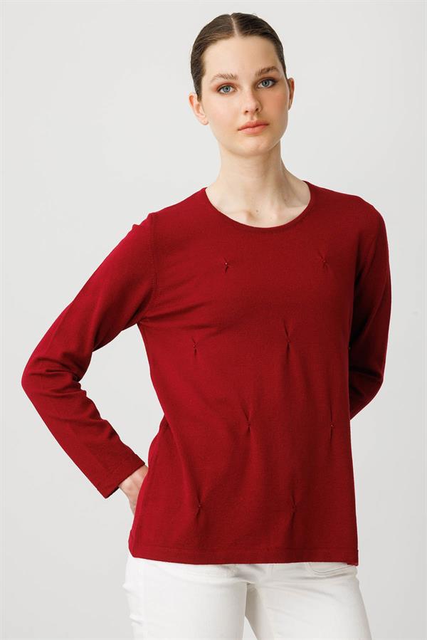 Kadın Sıfır Yaka Önü Pileli Boncuklu Ligralı Bluz V.Çürüğü