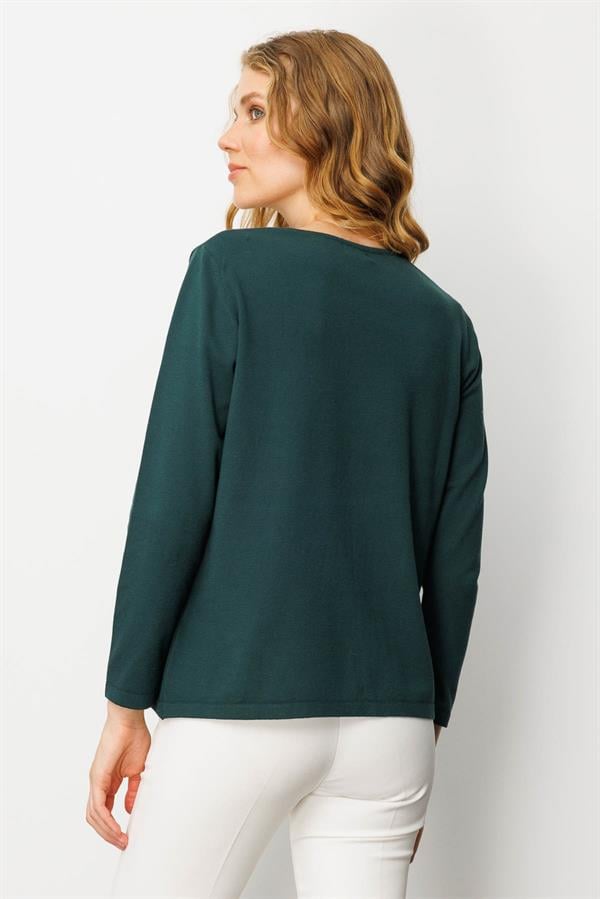 Kadın Sıfır Yaka Önü Pileli Boncuklu Ligralı Bluz Yeşil