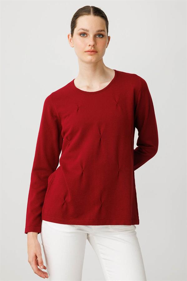 Kadın Sıfır Yaka Önü Pileli Boncuklu Ligralı Bluz V.Çürüğü