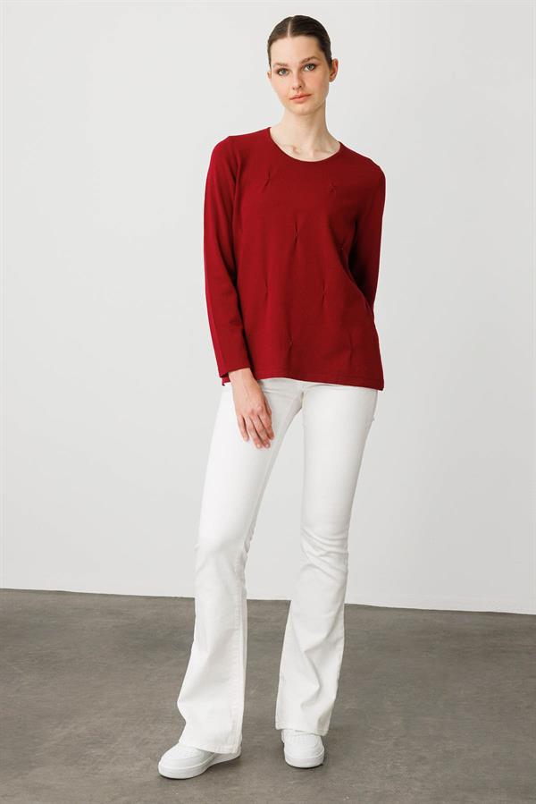 Kadın Sıfır Yaka Önü Pileli Boncuklu Ligralı Bluz V.Çürüğü