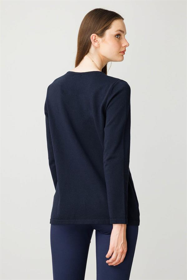 Kadın Sıfır Yaka Önü Pileli Boncuklu Ligralı Bluz K.Lacivert