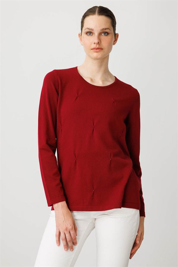 Kadın Sıfır Yaka Önü Pileli Boncuklu Ligralı Bluz V.Çürüğü