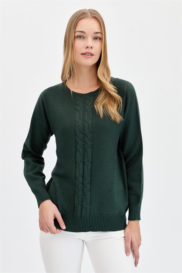 Женский плетеный свитер с круглым вырезом спереди