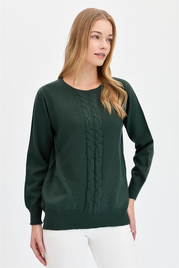 Женский плетеный свитер с круглым вырезом спереди
