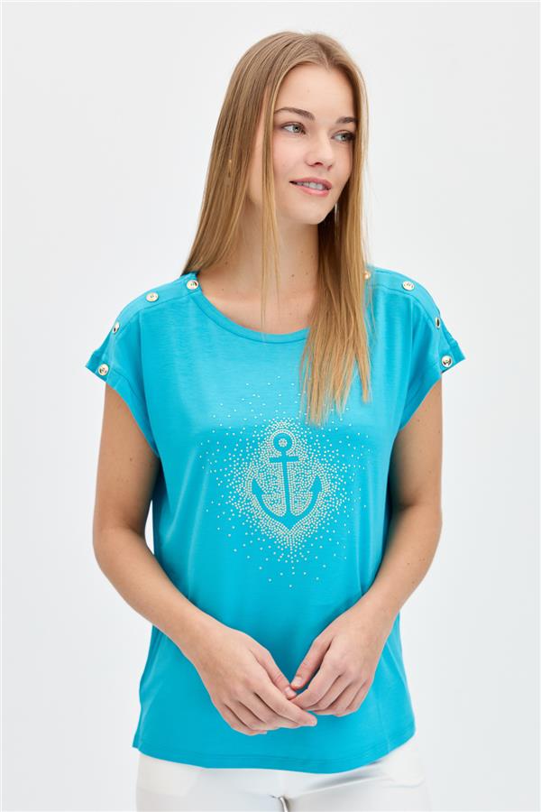 Женская футболка с круглым вырезом и камнем спереди