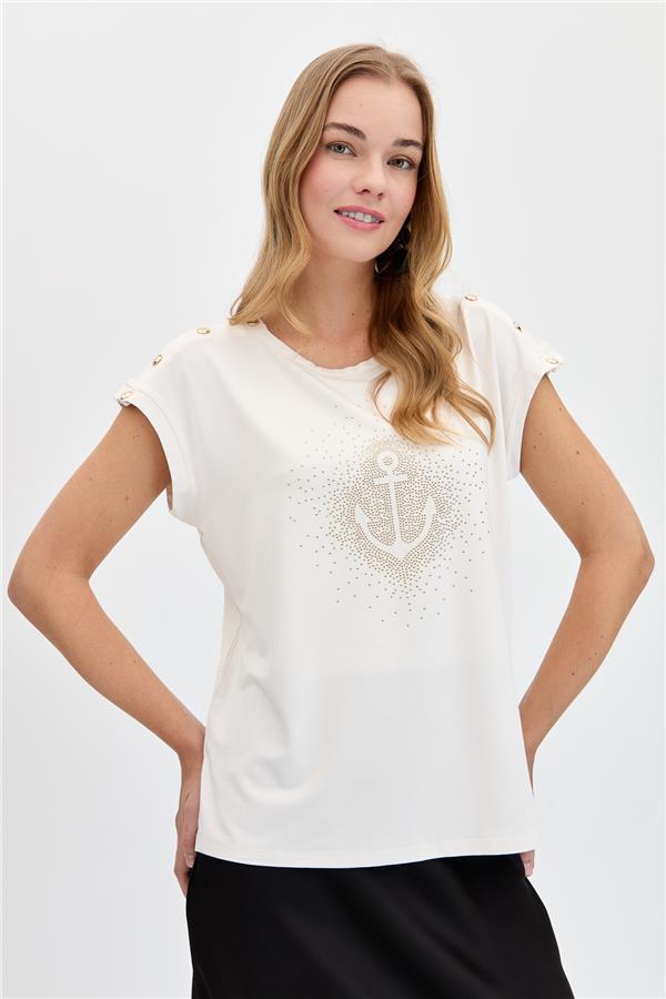 Женская футболка с круглым вырезом и камнем спереди