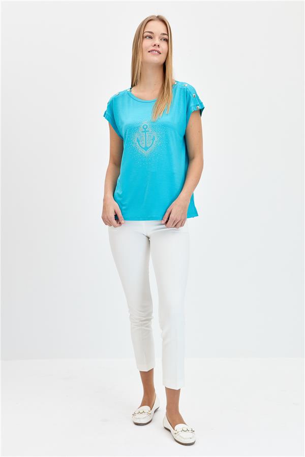 Женская футболка с круглым вырезом и камнем спереди