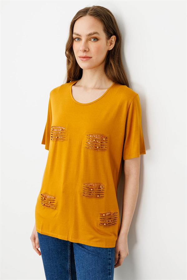 Womens Crew Neck Jersey T-shirt Honey