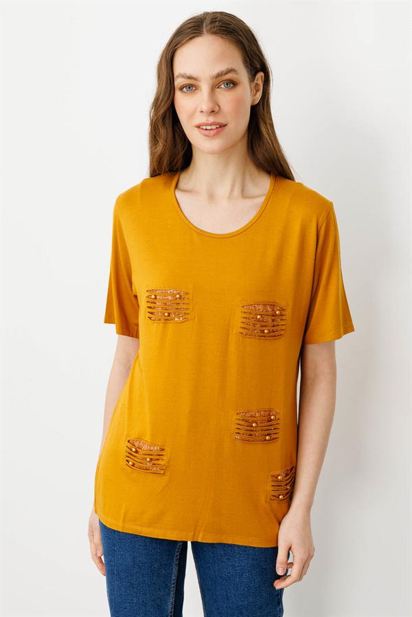 Womens Crew Neck Jersey T-shirt Honey