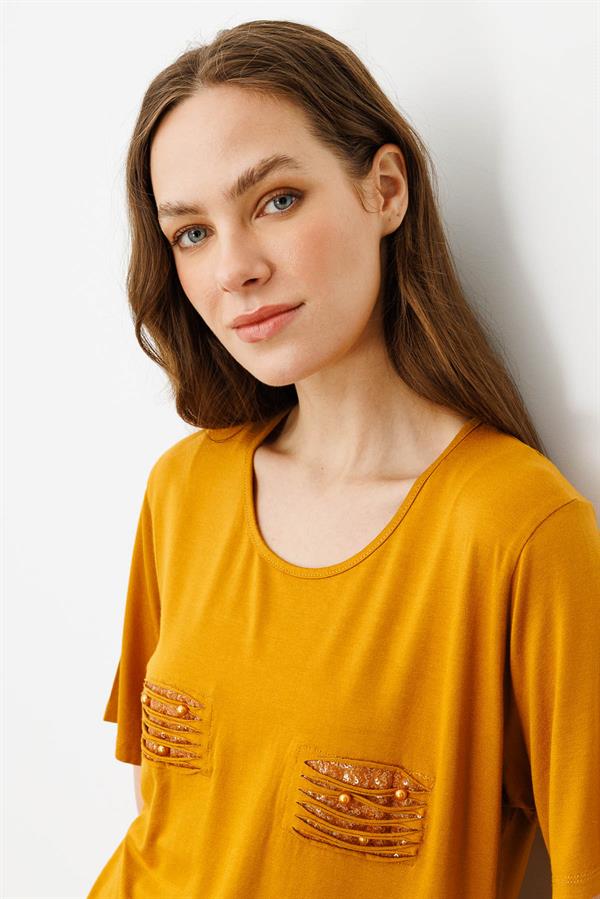 Womens Crew Neck Jersey T-shirt Honey