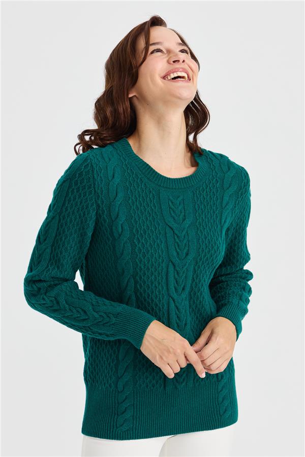 Женский вязаный шерстяной свитер средней длины с нулевым воротником