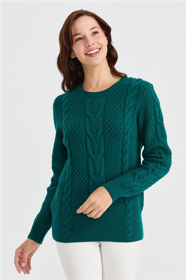 Женский вязаный шерстяной свитер средней длины с нулевым воротником