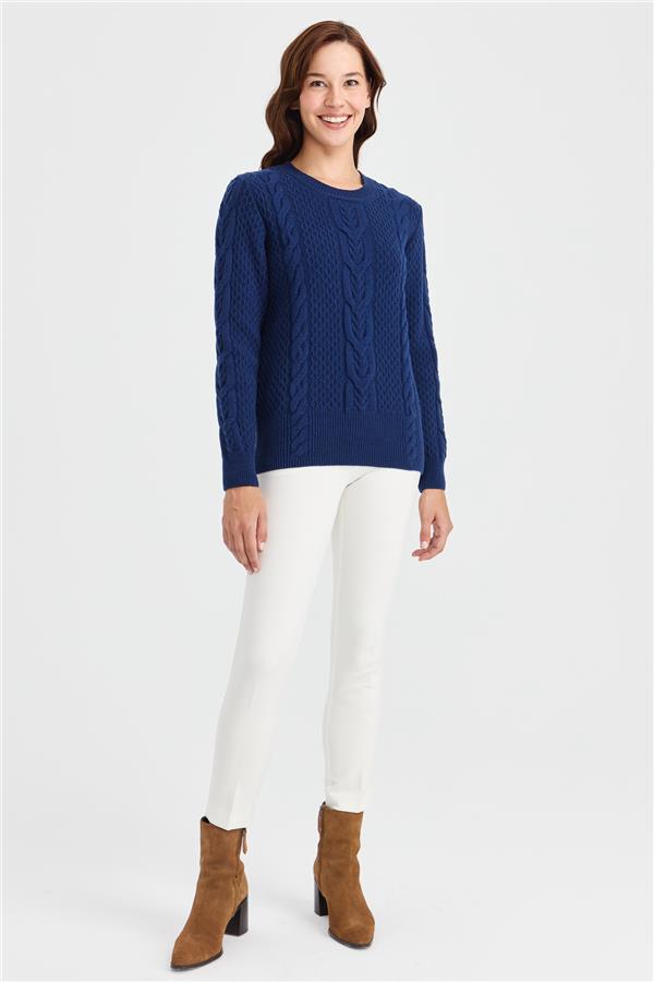 Женский вязаный шерстяной свитер средней длины с нулевым воротником