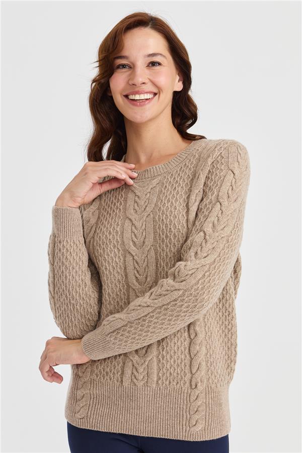 Женский вязаный шерстяной свитер средней длины с нулевым воротником