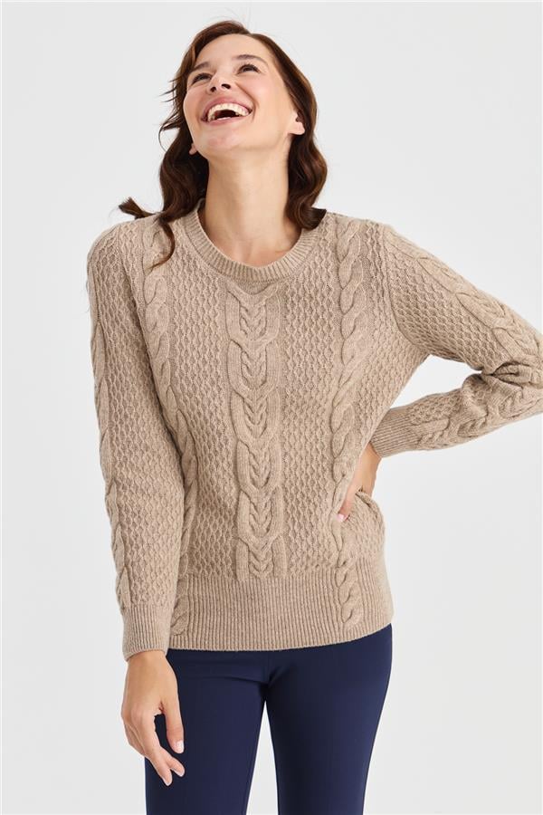 Женский вязаный шерстяной свитер средней длины с нулевым воротником