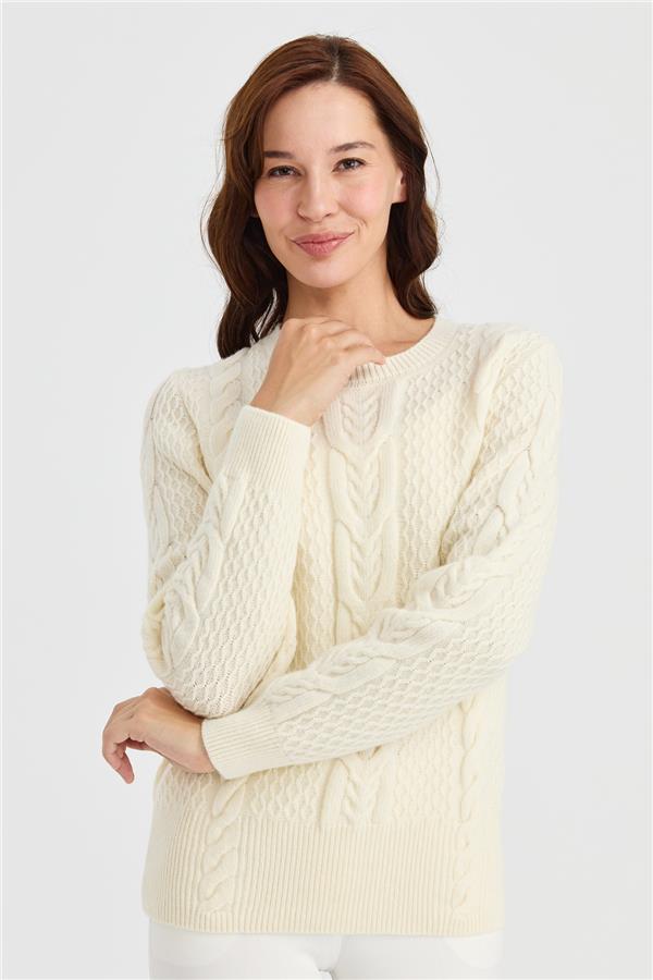 Женский вязаный шерстяной свитер средней длины с нулевым воротником