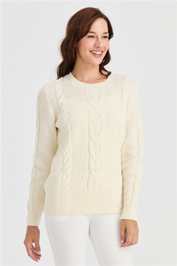 Женский вязаный шерстяной свитер средней длины с нулевым воротником