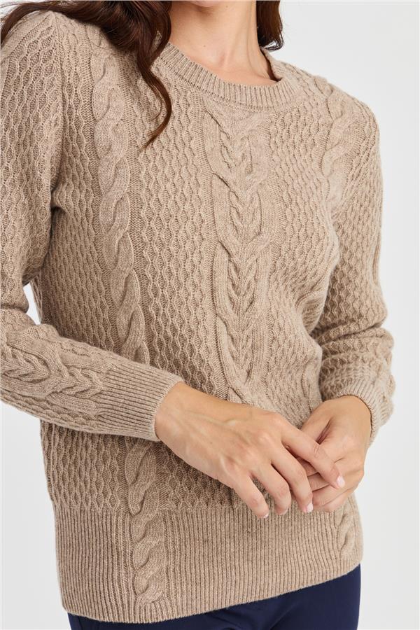 Женский вязаный шерстяной свитер средней длины с нулевым воротником