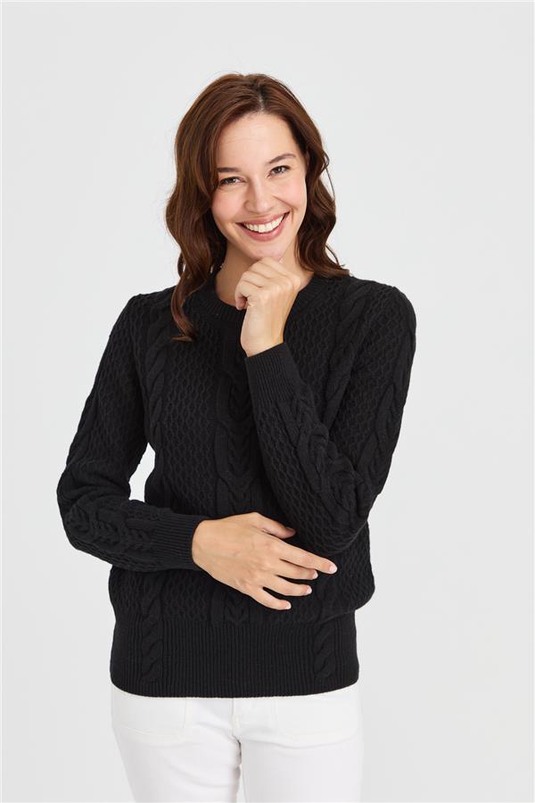 Женский вязаный шерстяной свитер средней длины с нулевым воротником